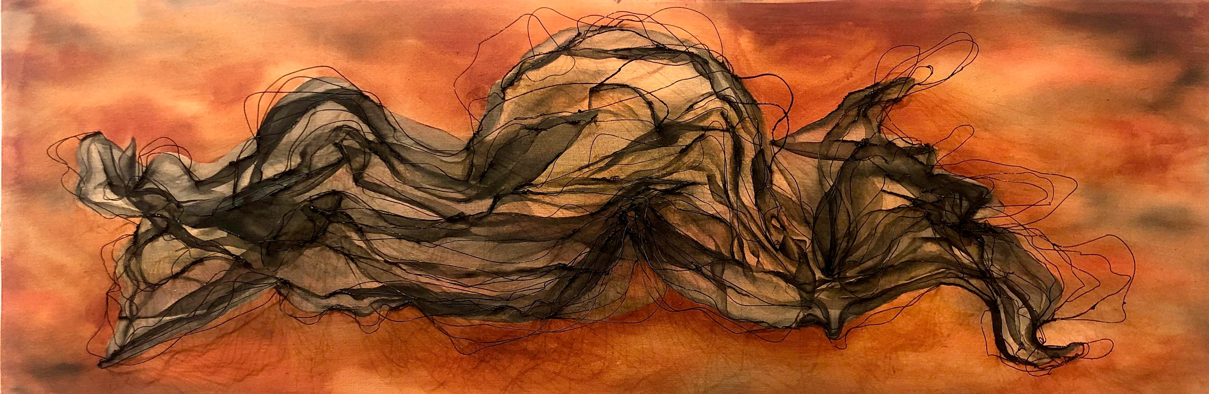 Desert waterscape, 2021, Ink and PLA plastic on hanibal and wood, 120 x 40 x 5 cm