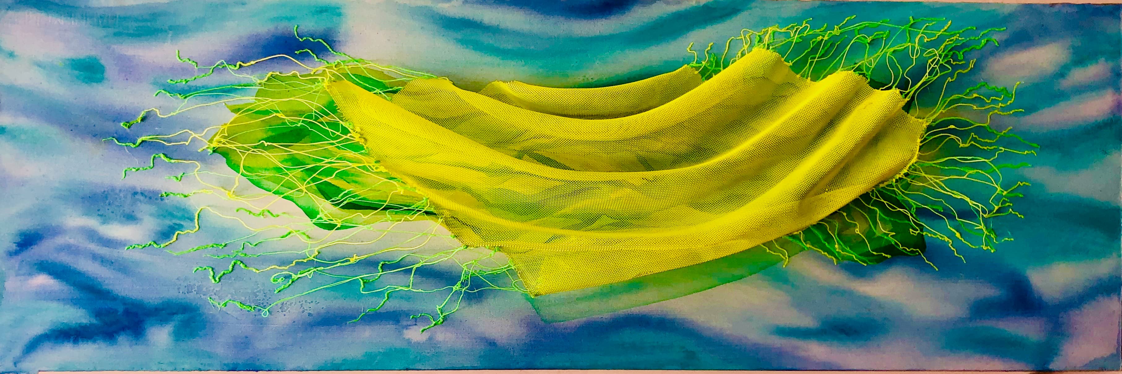 Green acres by J9 Stanton, horizontal mixed-media work with green tonal detail.